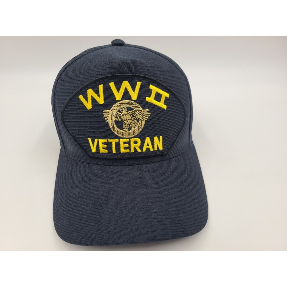 World War II Veteran Eagle Crest Snapback Hat Cap WWII 2 Military Army Men Blue